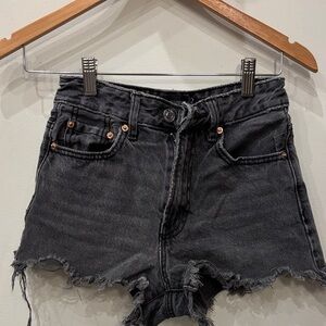 stradivarius Black Frayed Hem Denim Shorts